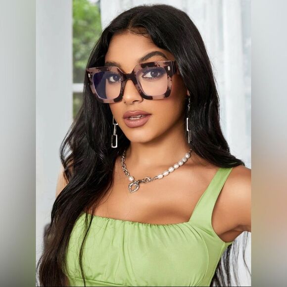 NWT Unisex Simple Anti-Blue Light Eyeglasses Square Frame Brown Tan All Seasons - Picture 4 of 7